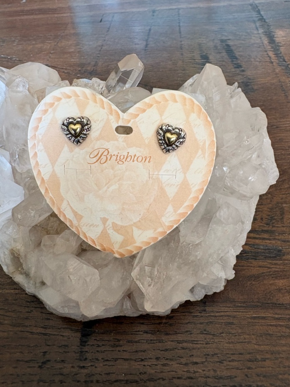 Brighton Silver and Gold Button Heart Stud Earrings